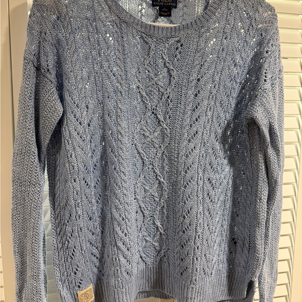 Polo by Ralph Lauren Girls Light Blue Cable Knit Sweater